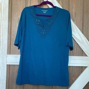 Beaded Blue Top by Draper’s & Damon. P2P 24, length 25.5 SIZE XL EUC